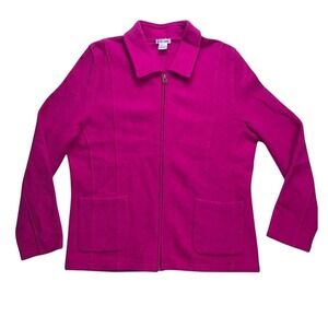 Katie Todd Womens XL Fuchsia Pink 100% Wool Full Zip Collared Jacket Pocket